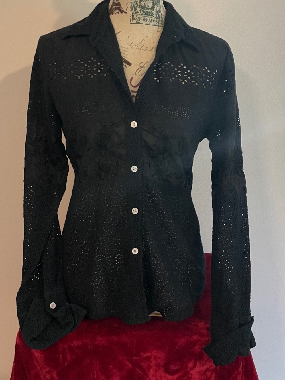 CAKE COUTURE - Black eyelet button-up blouse -- NWT